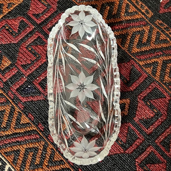 Other - Clear glass cut heavy crystal 7.75” x 3 3/4”butter pickle dish w saw tooth rim
